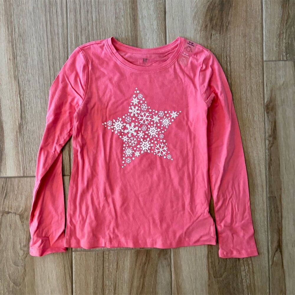 Gap Kids Long Sleeve Pink Graphic T-Shirt Snowflake Star Size M